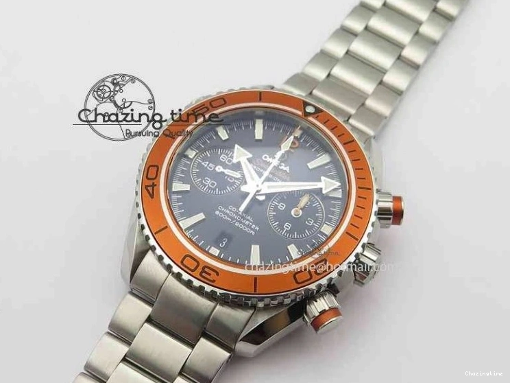 0320 Sophisticated Planet Ocean Master Chronometer Chrono SS OM 1:1 Best Edition Orange On SS Bracelet A 8156